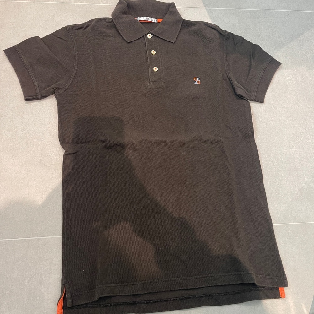 Carolina Herrera size small men polo brown color collar button down casual y2k
